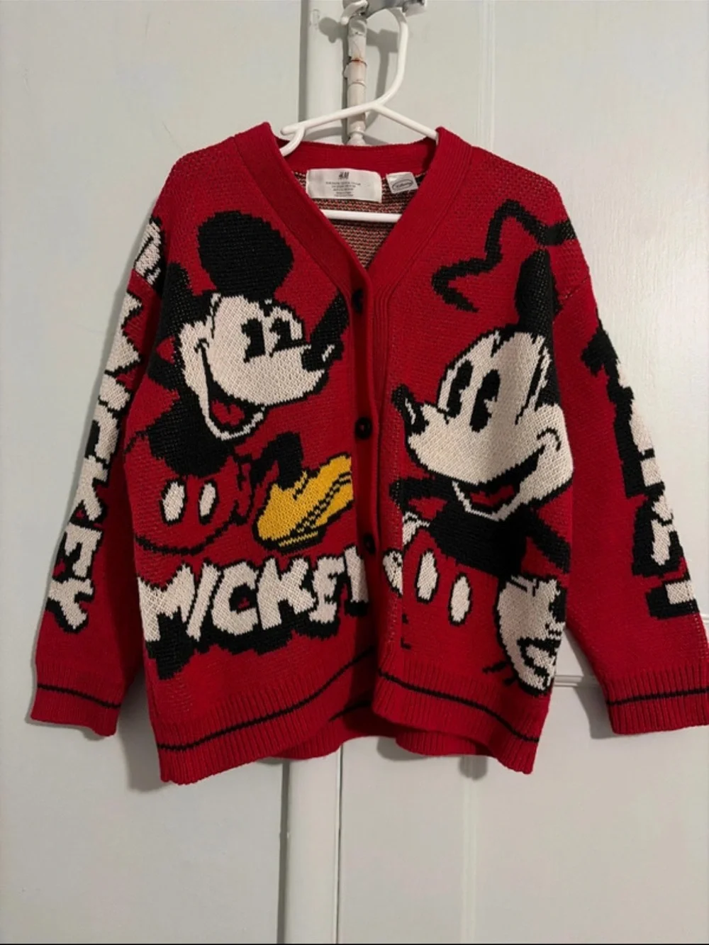 H&M Kids Red Mickey Mouse Cardigan Sweater Size 5-6T